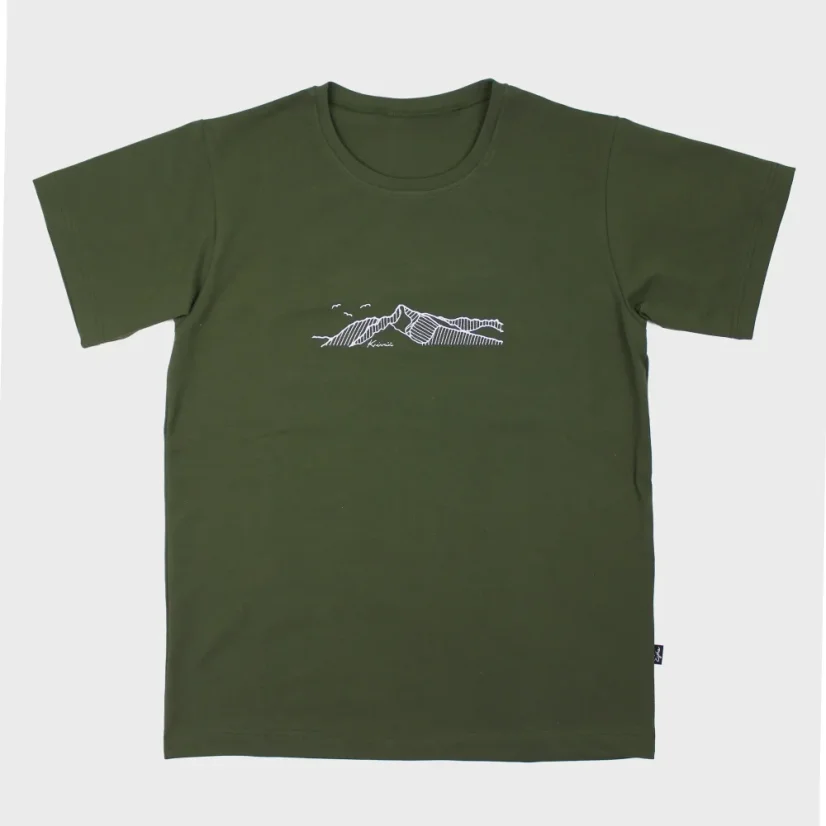 Pohľad spredu na pánske tričko s krátkym rukávom s výšivkou hôr