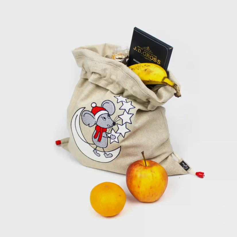 Vyšívaný mikulášsky batôžtek Myška a mesiačik