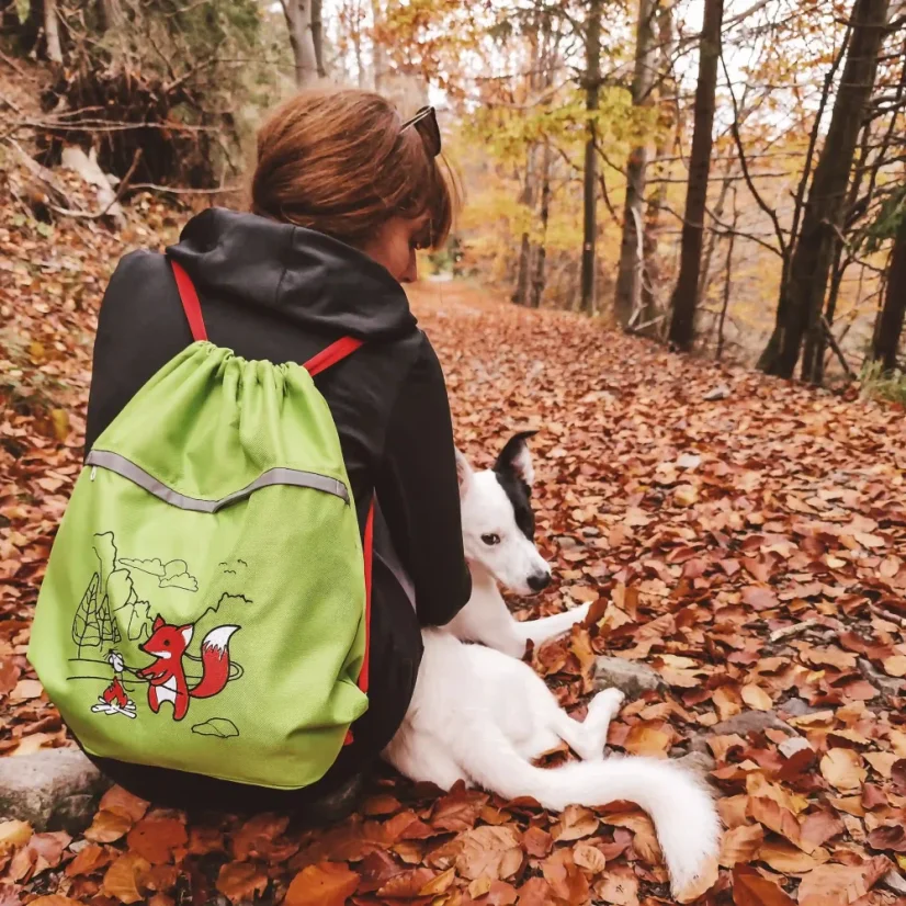 Praktický zelený vyšívaný vak na výlety