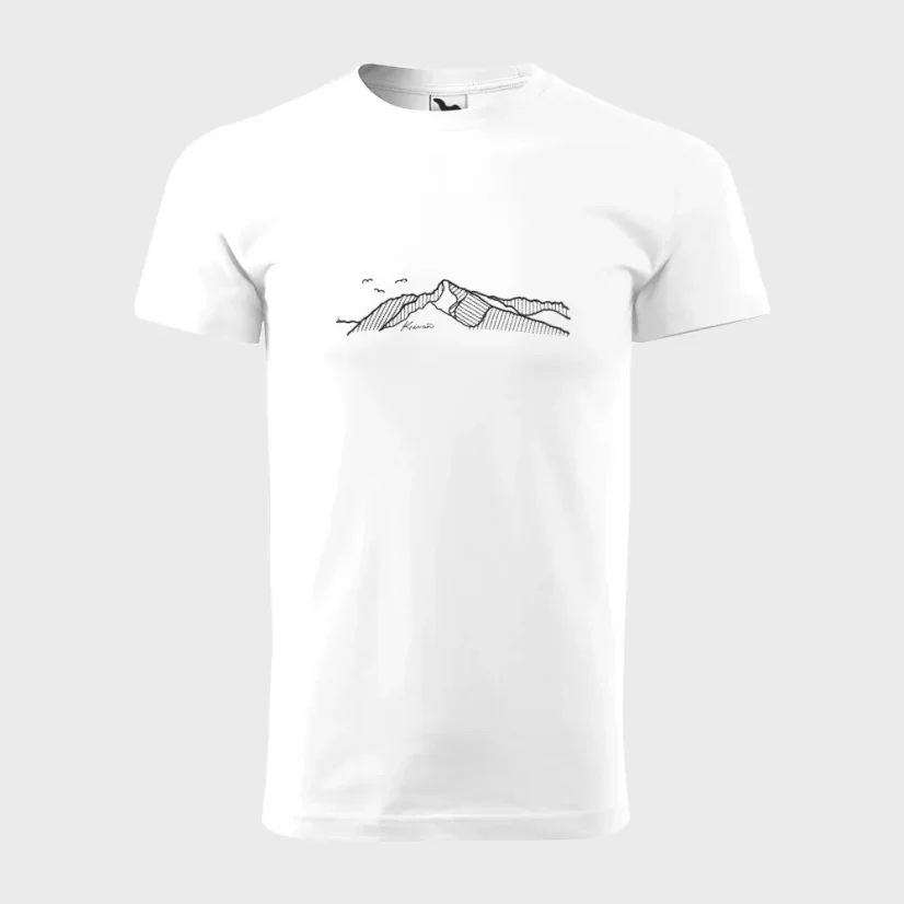 Pánske biele bavlnené tričko s výšivkou hôr - Kriváň