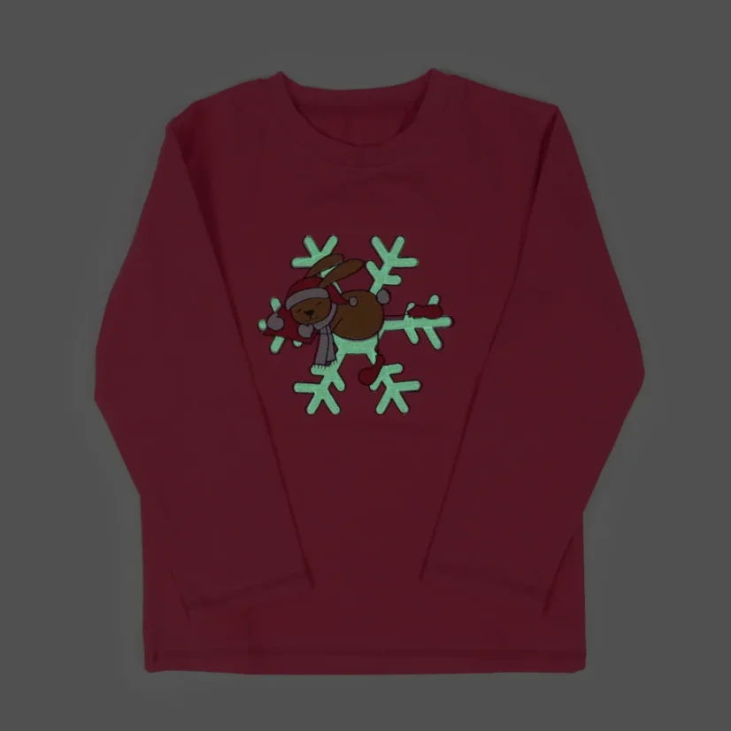 Bavlnené detské tričko s dlhým rukávom a vianočnou svietiacou výšivkou Zajko