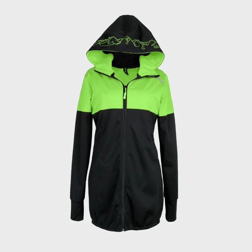 Tenká zeleno-čierna softshellová bunda s panorámou Vysokých Tatier