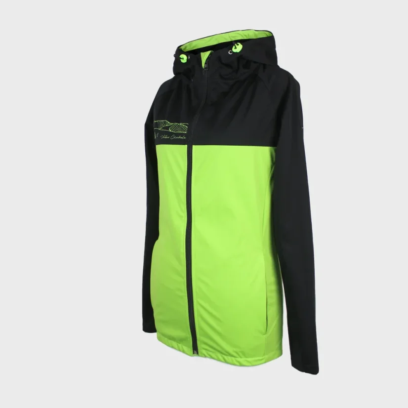 Predný pohľad na tenkú softshellovú bundu zelenú