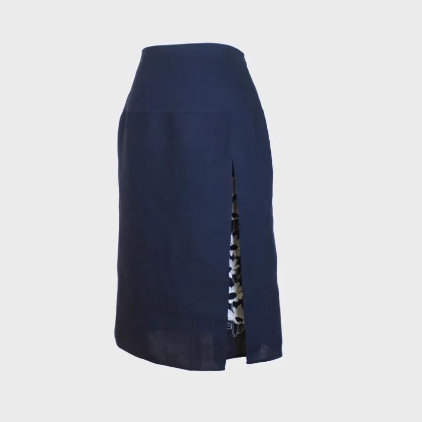 Modrý ľanová sukňa spredu