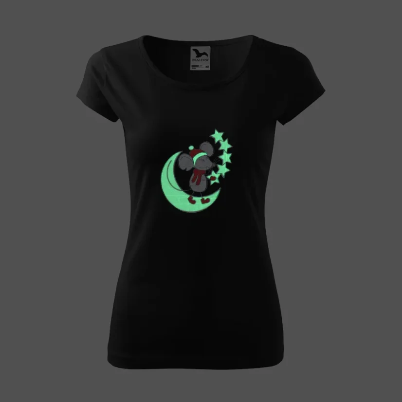 Dámske vyšívané tričko s krátkym rukávom a originálnou svietiacou vianočnou výšivkou