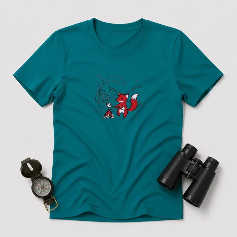 Pánske tyrkysové bavlnené tričko s výšivkou zvieratka podľa výberu