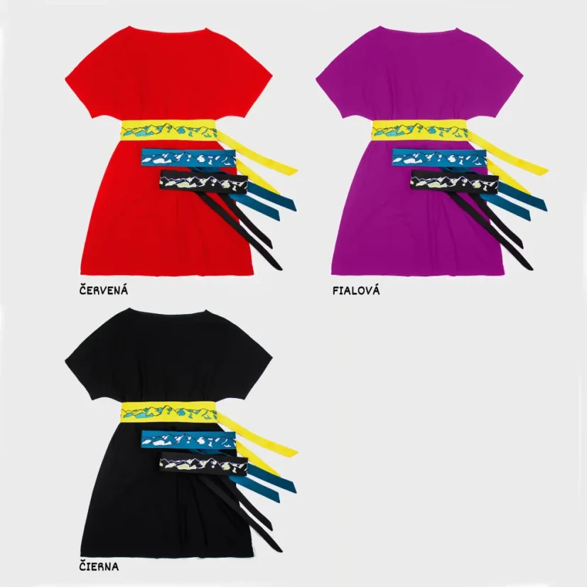 Farebné varianty voľných šiat s vyšívaným opaskom