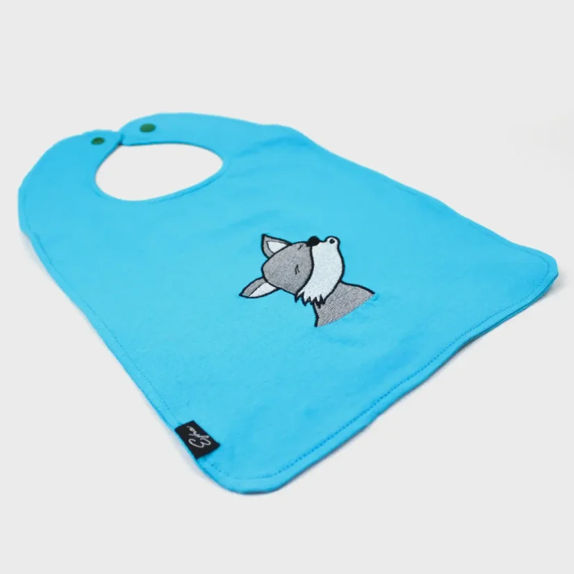 Detský podbradník s výšivkou Vĺčka