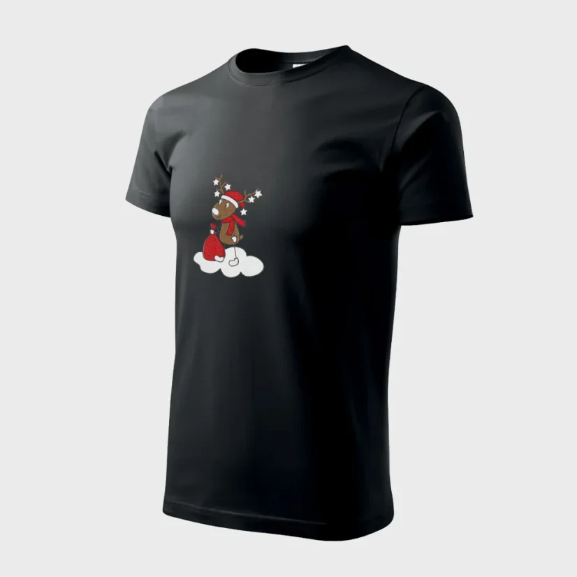 Bočný pohľad na pánske vyšívané tričko so svietiacou vianočnou výšivkou