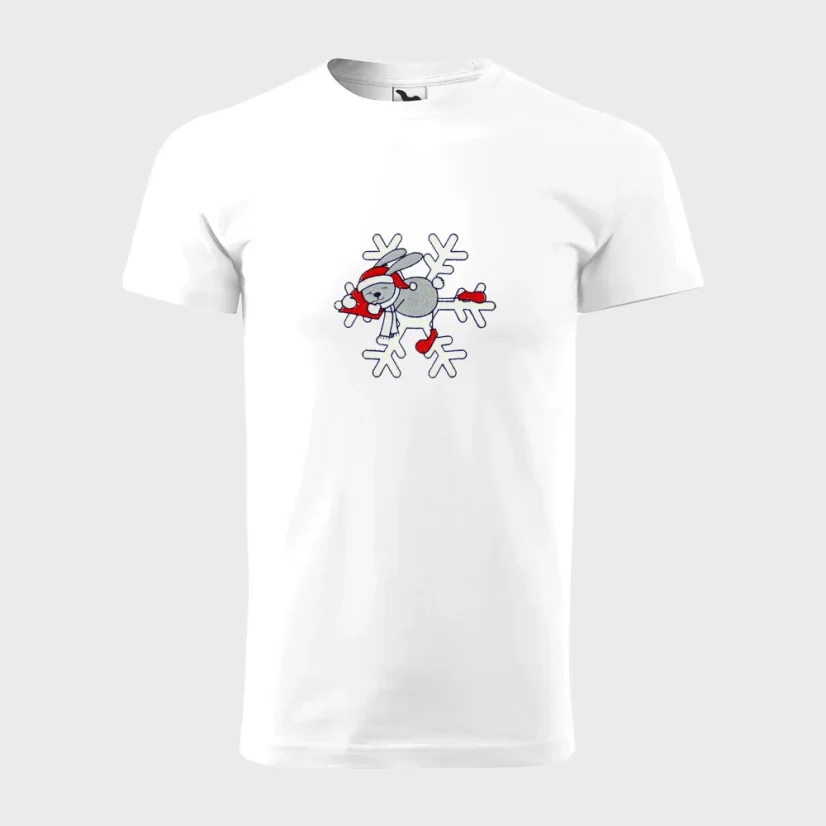 Pánske biele bavlnené tričko s vianočnou výšivkou - Zajko
